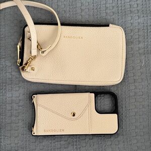Bandolier Ivory Crossbody Bag and iPhone 11 case with Gold Accents